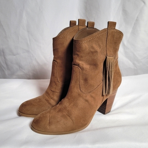 Nine West Inwood Leather Tan Ankle Boots Women's Size 10M Fringe - Picture 1 of 13